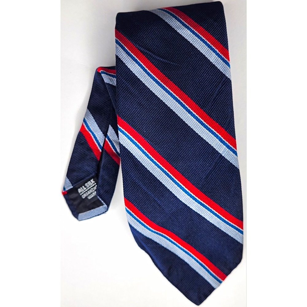 J.W. Robinson's 100% Silk Men's Tie Blue Red Light Blue Striped Woven Pointed 58